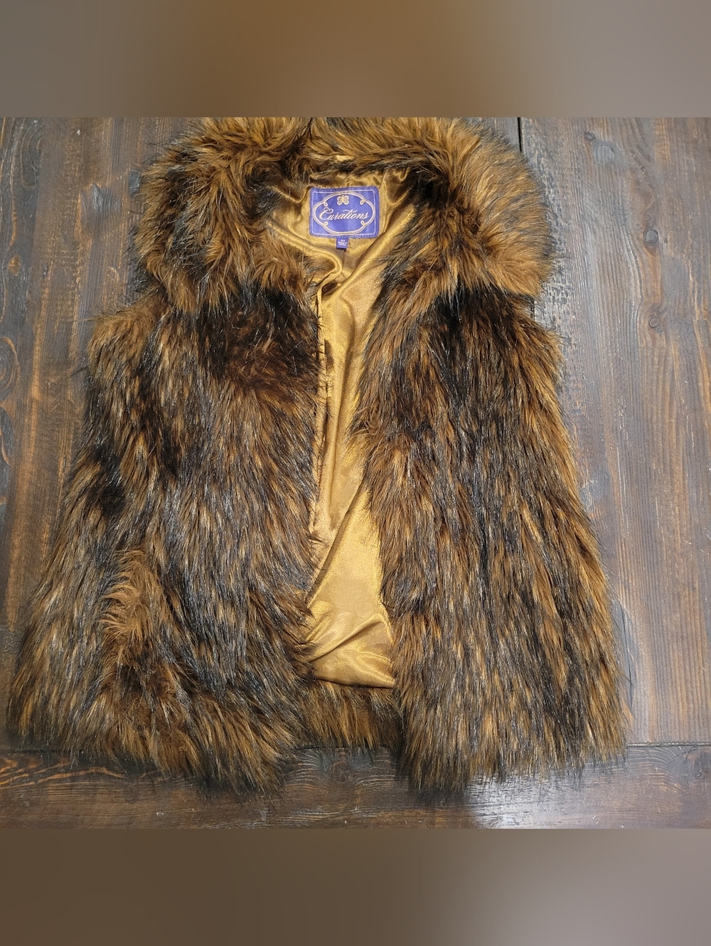 Curations Beautiful Faux Fur Vest in Rich Brown Tones:XS